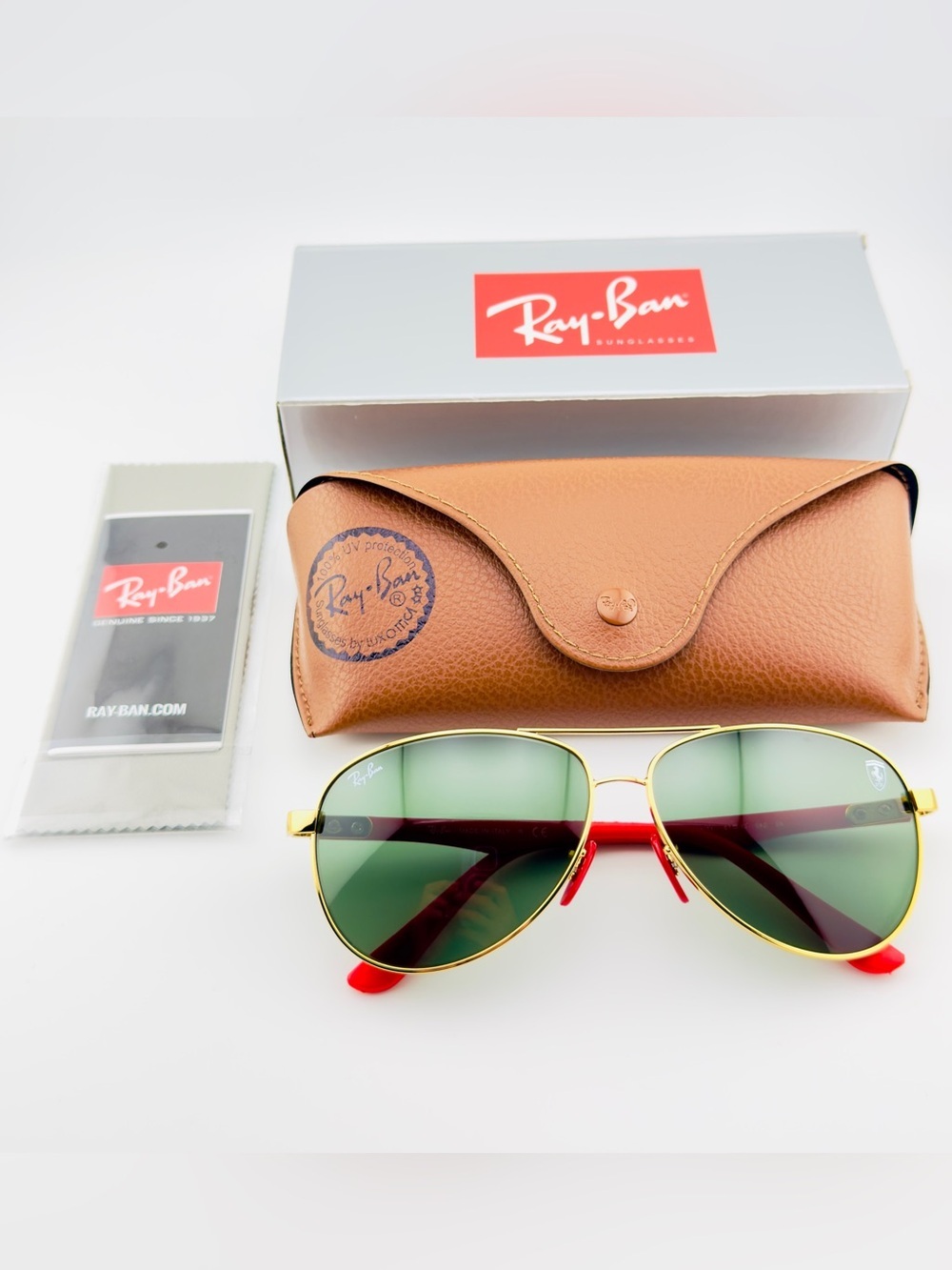 Ray-Ban Scuderia Ferrari Sunglasses RB8313M Gold Frame Brown Gradient Lenses - Picture 15 of 15